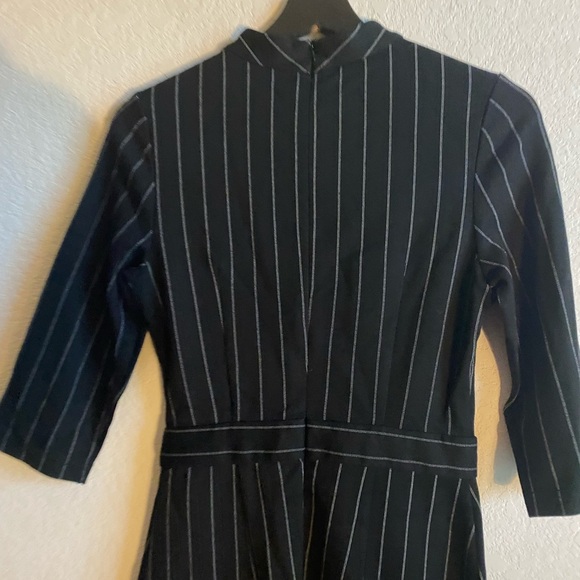 LONYUASH Elegant Black Vertical Striped Sheath Belted 3/4 Sleeves Office Dress S - Picture 16 of 16
